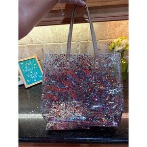 Packed Party Confetti Clear Vinyl Tote Bag Multicolor NWOT